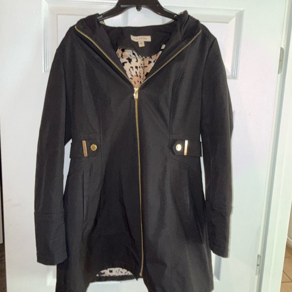 NewVia Spiga Black Fitted Animal Pattern Rain Coat Jacket with Zipper - Size M 🖤 - Picture 15 of 16